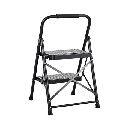 2-Step Folding Steel Ladder, 600 lb, Anti-Slip, Black