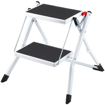 2-Step Folding Steel Step Stool, 150 kg, Wide Anti-Slip