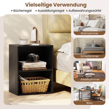 2-Tier Black Wood Bookshelf with Adjustable Shelves