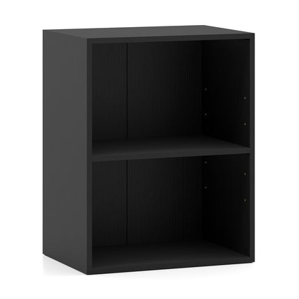 2-Tier Black Wood Bookshelf with Adjustable Shelves