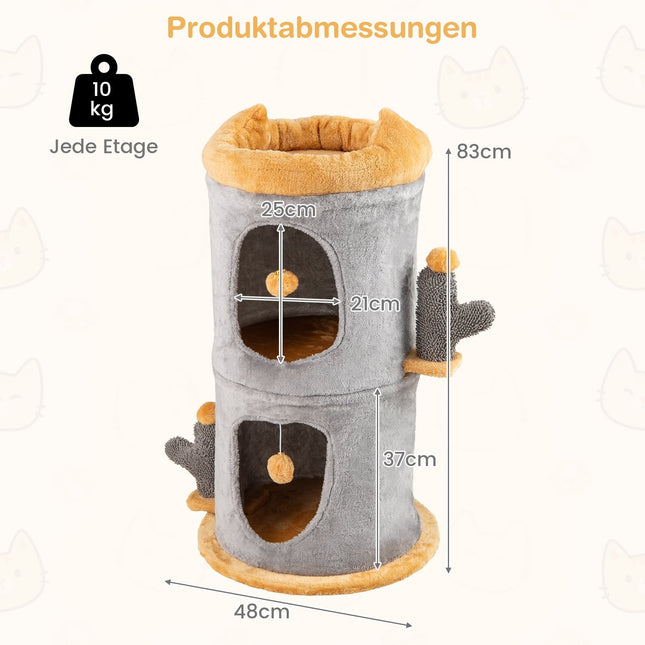 2-Tier Cat House with Cozy Caves and Plush Balls