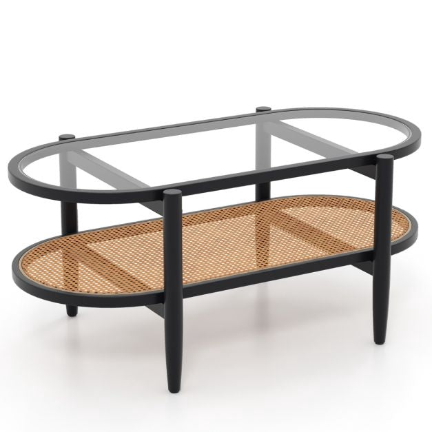 2-Tier Coffee Table – Tempered Glass Top, Acacia Frame