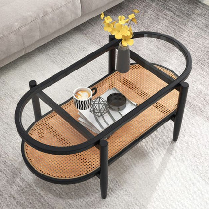 2-Tier Coffee Table – Tempered Glass Top, Acacia Frame