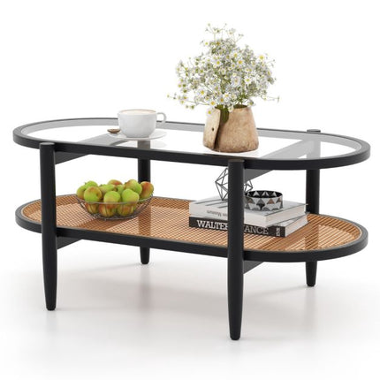 2-Tier Coffee Table – Tempered Glass Top, Acacia Frame