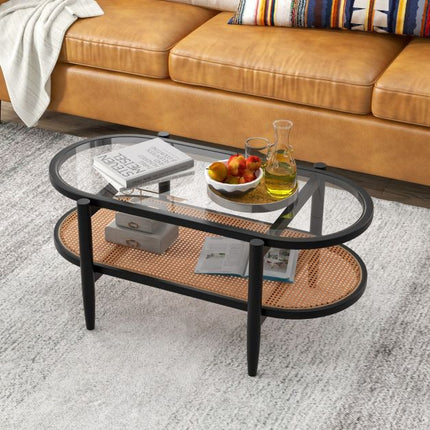 2-Tier Coffee Table – Tempered Glass Top, Acacia Frame