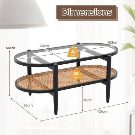 2-Tier Coffee Table – Tempered Glass Top, Acacia Frame