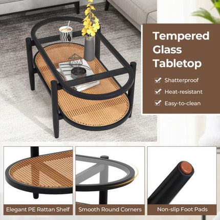 2-Tier Coffee Table – Tempered Glass Top, Acacia Frame