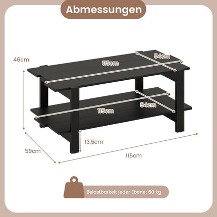 2-Tier Coffee Table with Shelf, Black Wood