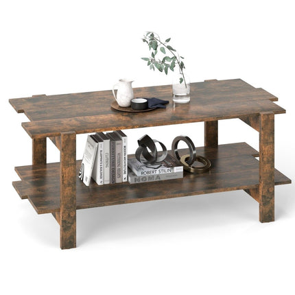 2-Tier Coffee Table with Shelf – Brown Wood, 115 cm