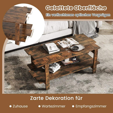 2-Tier Coffee Table with Shelf – Brown Wood, 115 cm