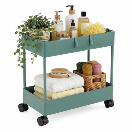2-Tier Dark Green Serving Trolley with Wheels