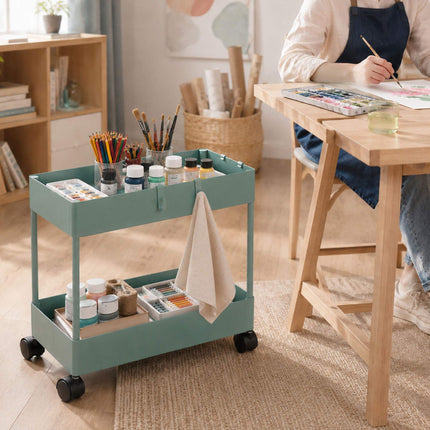 2-Tier Dark Green Serving Trolley with Wheels