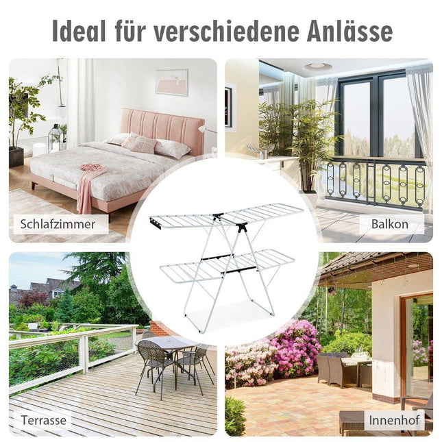 2-Tier Foldable Clothes Drying Rack with Adjustable Wings