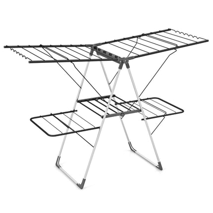 2-Tier Folding Clothes Drying Rack with Adjustable Wings