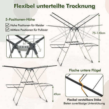 2-Tier Folding Clothes Drying Rack with Adjustable Wings