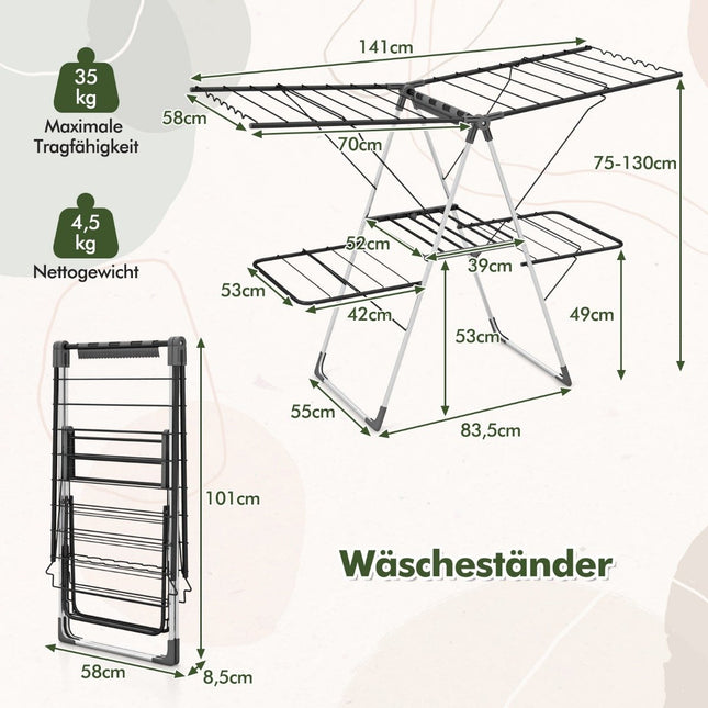 2-Tier Folding Clothes Drying Rack with Adjustable Wings
