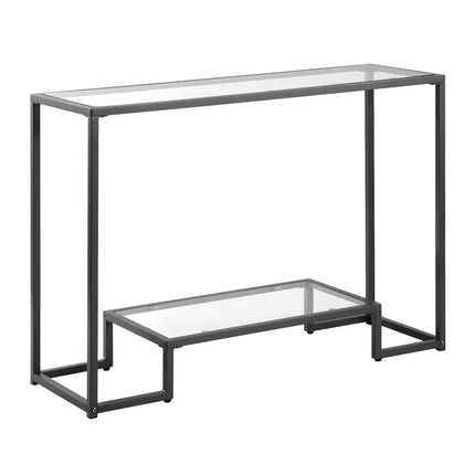 2-Tier Glass Console Table, Tempered Glass, Iron Legs, Black
