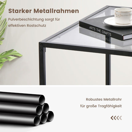 2 Tier Glass Table with Storage Space & Mesh Shelf Modern Square Coffee Table 70 x 70 x 45 cm Gray