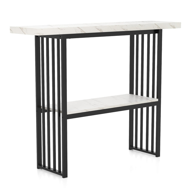 2-Tier Marble Console Table, Black & White, 120cm