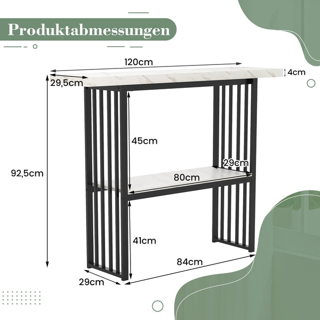 2-Tier Marble Console Table, Black & White, 120cm