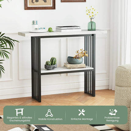 2-Tier Marble Console Table, Black & White, 120cm