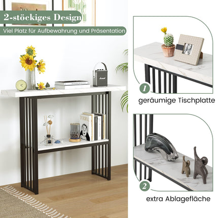 2-Tier Marble Console Table, Black & White, 120cm