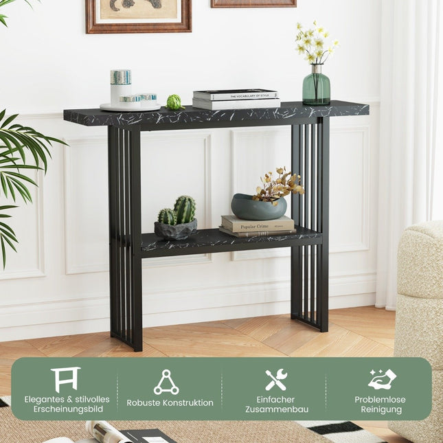 2-Tier Marble-Look Console Table with Metal Frame