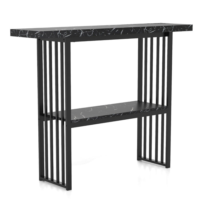 2-Tier Marble-Look Console Table with Metal Frame