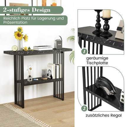 2-Tier Marble-Look Console Table with Metal Frame