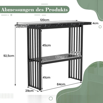 2-Tier Marble-Look Console Table with Metal Frame