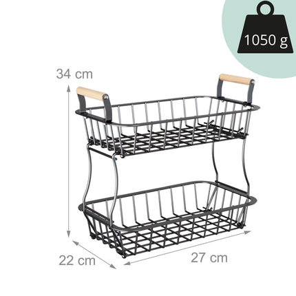 2-Tier Metal Fruit Basket with Wooden Handles