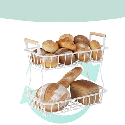 2-Tier Metal Fruit Basket with Wooden Handles