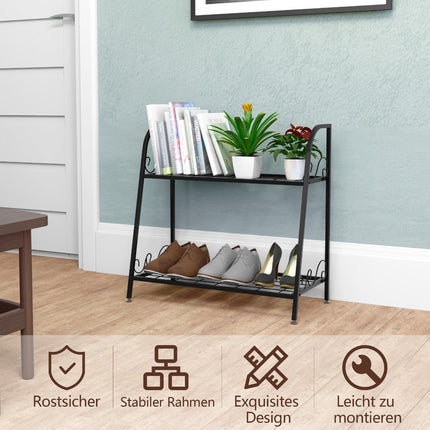 2-Tier Metal Plant Stand, Black, 63x30.5x61.5 cm