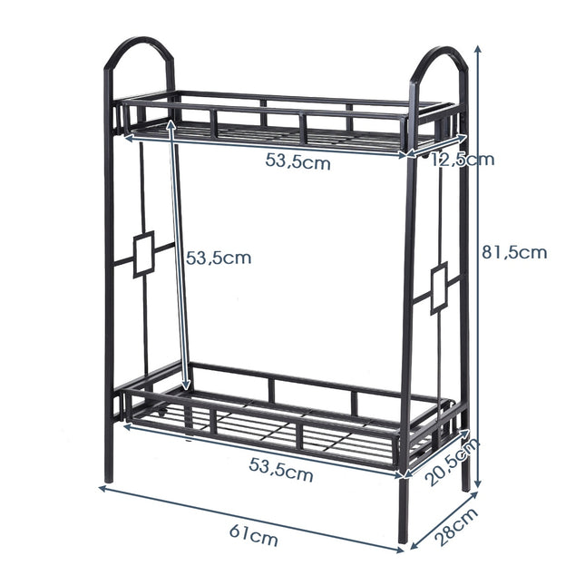 2-Tier Metal Plant Stand, Black Steel Indoor Outdoor