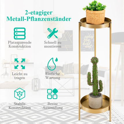 2 Tier Metal Plant Stand Modern Flower Stand with Shelf 25 x 80 cm Golden