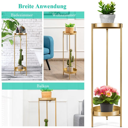 2 Tier Metal Plant Stand Modern Flower Stand with Shelf 25 x 80 cm Golden
