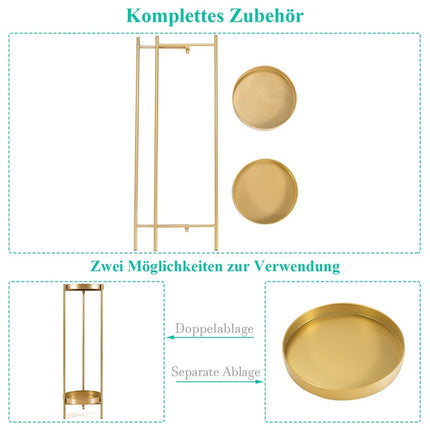 2 Tier Metal Plant Stand Modern Flower Stand with Shelf 25 x 80 cm Golden