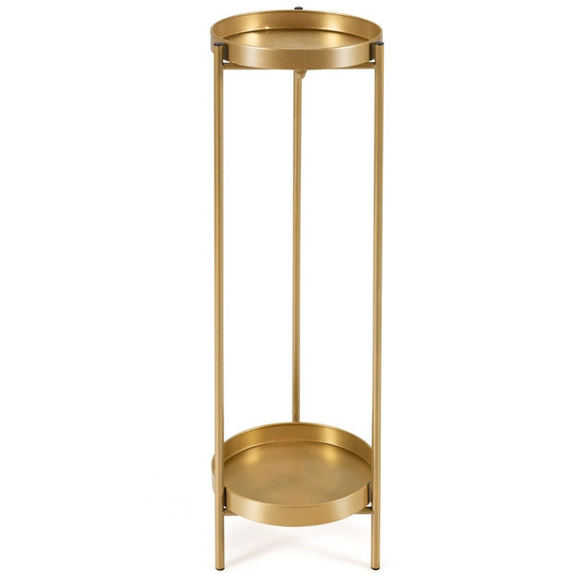 2 Tier Metal Plant Stand Modern Flower Stand with Shelf 25 x 80 cm Golden