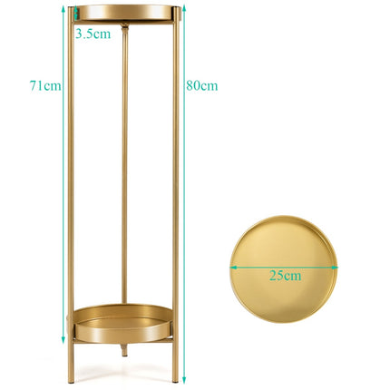 2 Tier Metal Plant Stand Modern Flower Stand with Shelf 25 x 80 cm Golden