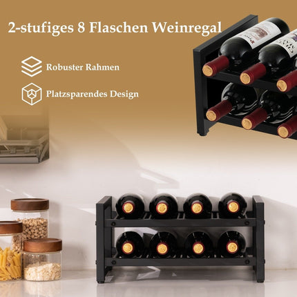 2 Tier Metal Wine Rack for 8 Bottles Bottle Rack with Adjustable Foot Pads