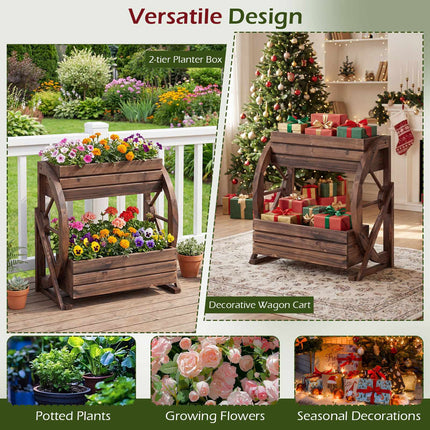 2-Tier Raised Wagon Planter, Fir Wood, Drainage Holes