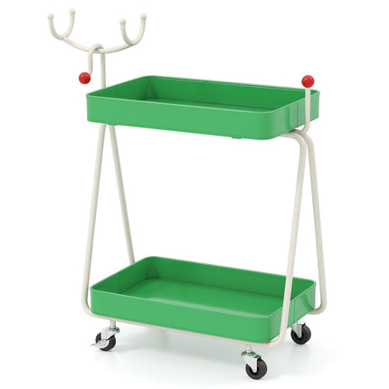 2-Tier Reindeer Kitchen Cart – Green, Metal, Festive Design