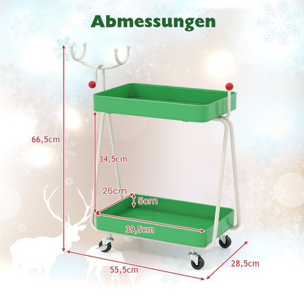 2-Tier Reindeer Kitchen Cart – Green, Metal, Festive Design