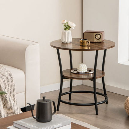2-Tier Round End Table, Open Shelf, 55 cm