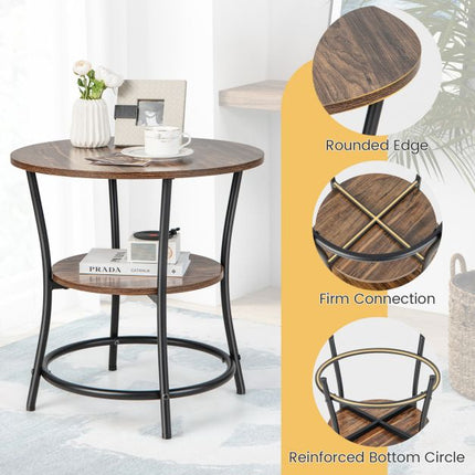 2-Tier Round End Table, Open Shelf, 55 cm