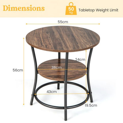 2-Tier Round End Table, Open Shelf, 55 cm