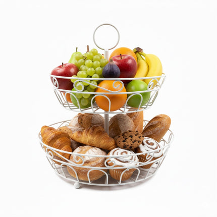 2-Tier Round Fruit Bowl Stand – Open Lattice Design