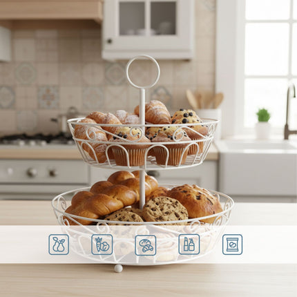 2-Tier Round Fruit Bowl Stand – Open Lattice Design
