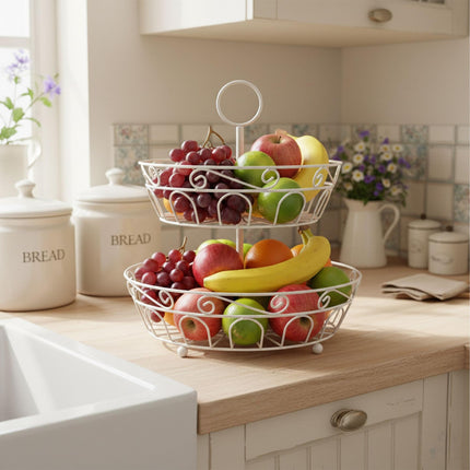 2-Tier Round Fruit Bowl Stand – Open Lattice Design