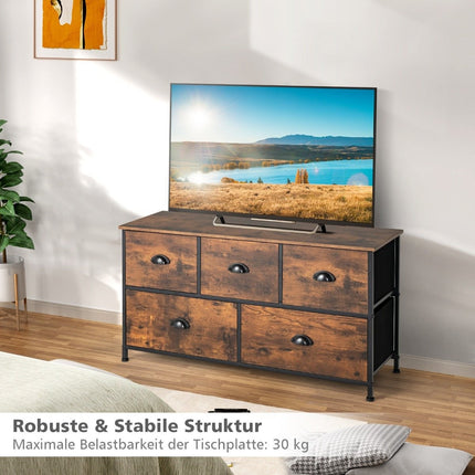 2 Tier Rustic Chest with 5 Drawers & Foldable Fabric Drawers Brown